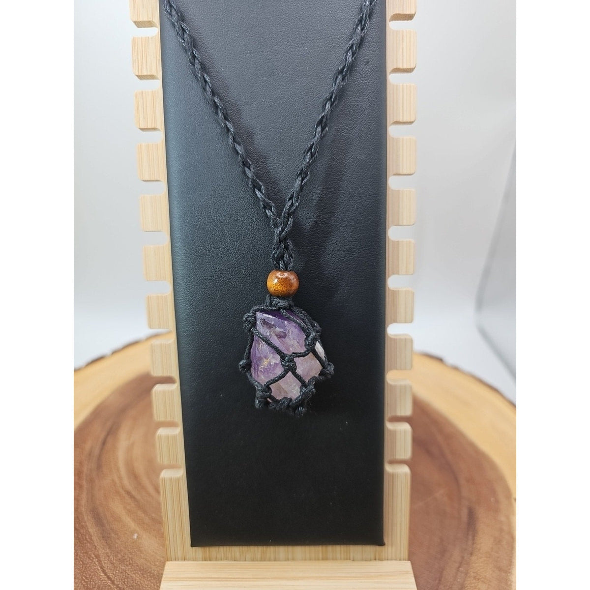 Hemp Rope Amethyst Quartz Crystal Necklace Adjustable