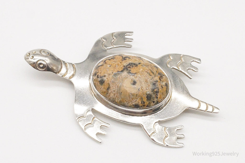 Large Vintage Mexico CII Jasper Sea Turtle Sterling Silver Brooch Pin | Jewelry > Brooches, Pins & Clips | Wiccan Center
