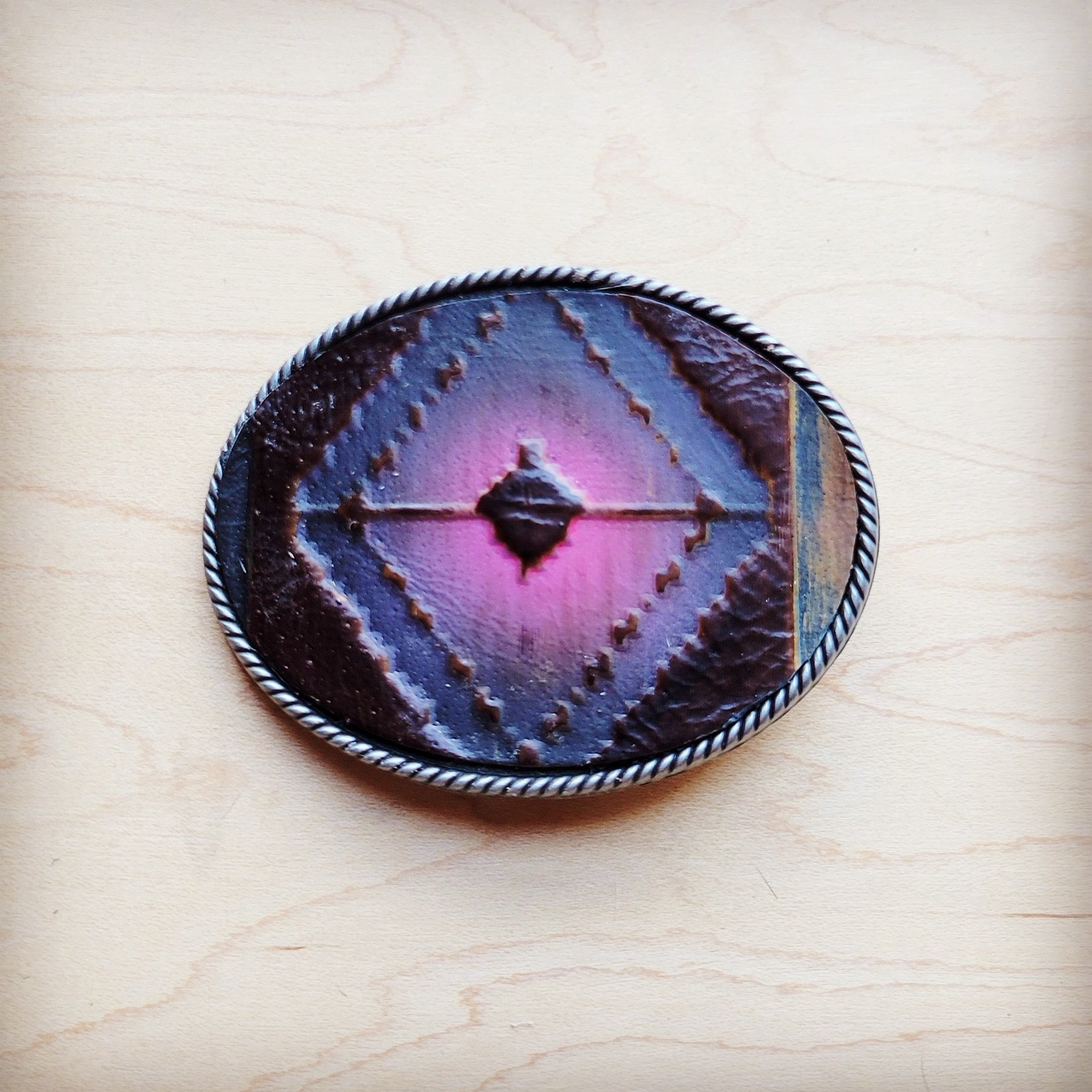 **Rope Edge Magenta Navajo Leather Belt Buckle 907L