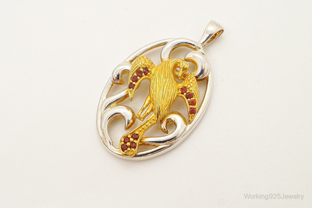 Vintage Garnet Bird Cut Out Gold Vermeil Sterling Silver Necklace Pendant | Jewelry > Necklaces > Pendants | Wiccan Center