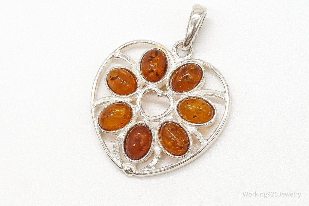 Vintage Amber Heart Modernist Sterling Silver Pendant | Jewelry > Necklaces > Pendants | Wiccan Center