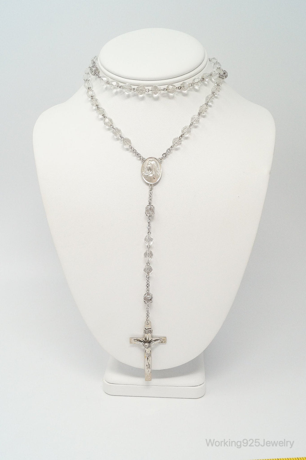 Vintage Crystal Beaded Rosary Cross Sterling Silver Necklace | Jewelry > Necklaces > Pendants | Wiccan Center