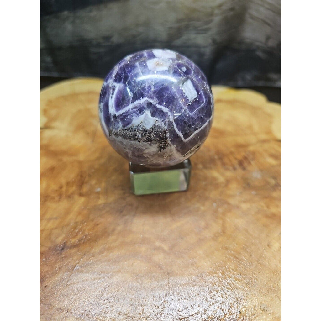 Amethyst Sphere — 65mm with Glass Stand, 1 lb | Crystal Spheres & Eggs | Wiccan Center
