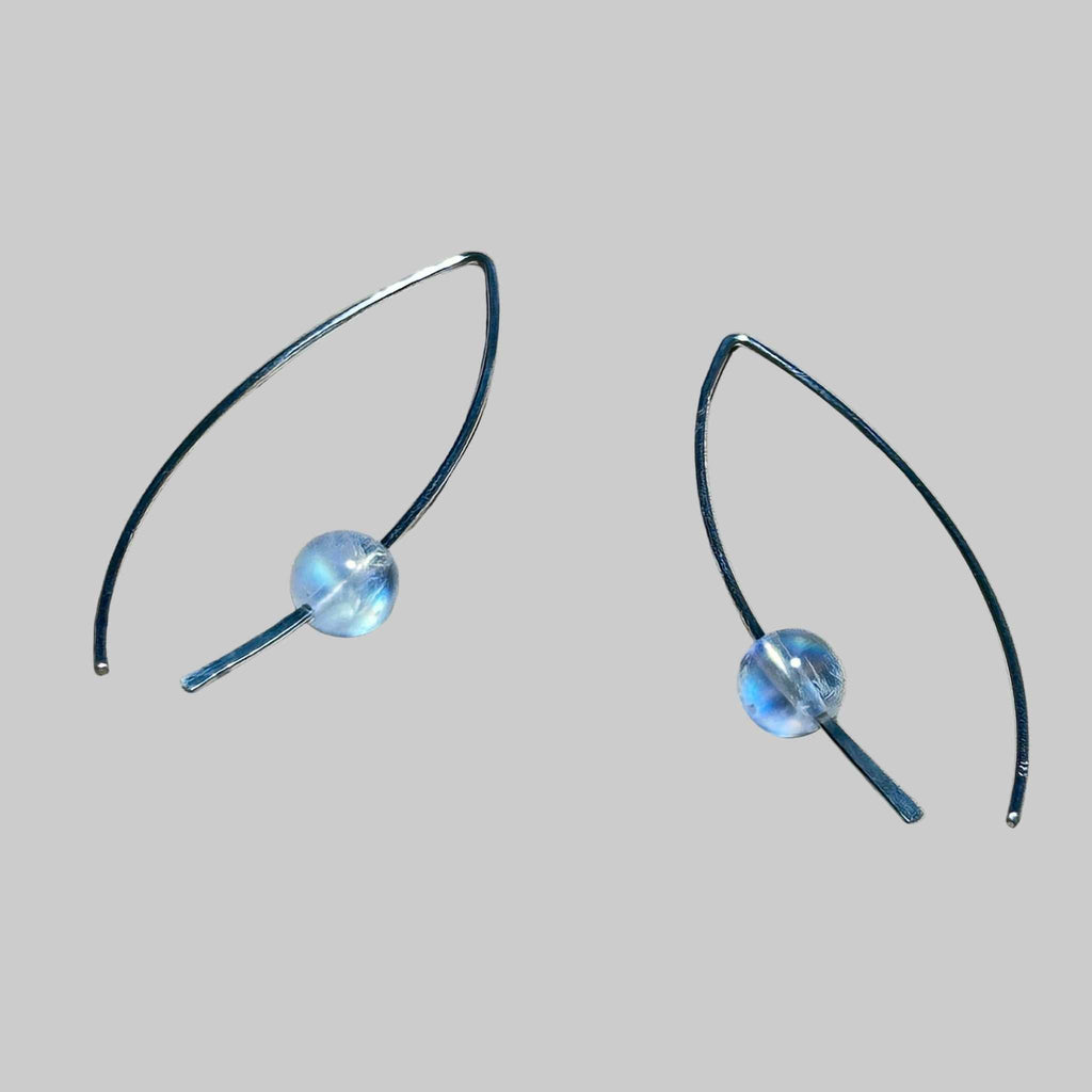 Rainbow Moonstone Crescent Bertoni Earrings - Sterling Silver | Jewelry | Wiccan Center
