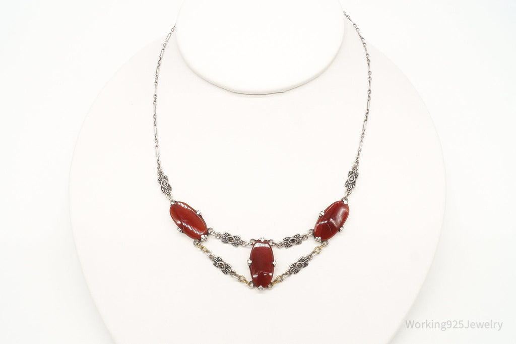 Antique Carnelian Marcasite Sterling Silver Necklace | Jewelry > Necklaces > Pendants | Wiccan Center