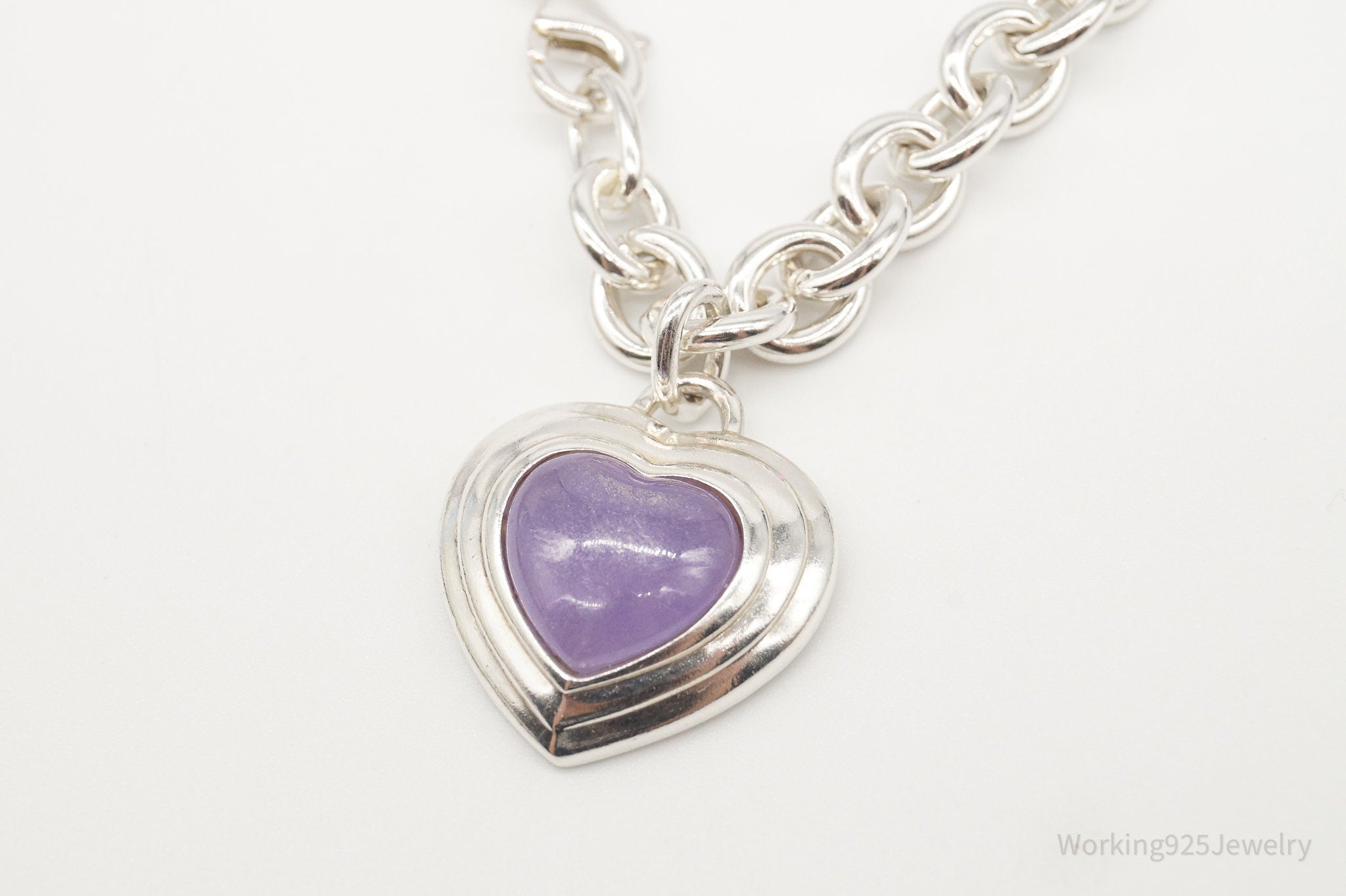 Vintage Designer CNA Lavender Jade Heart Chain Link Sterling Silver Bracelet | Jewelry > Bracelets | Wiccan Center
