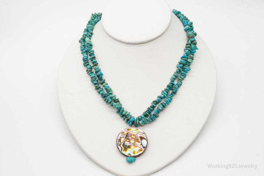 Vintage Native American Turquoise Abalone Shell Bead Sterling Silver Necklace | Jewelry > Necklaces | Wiccan Center