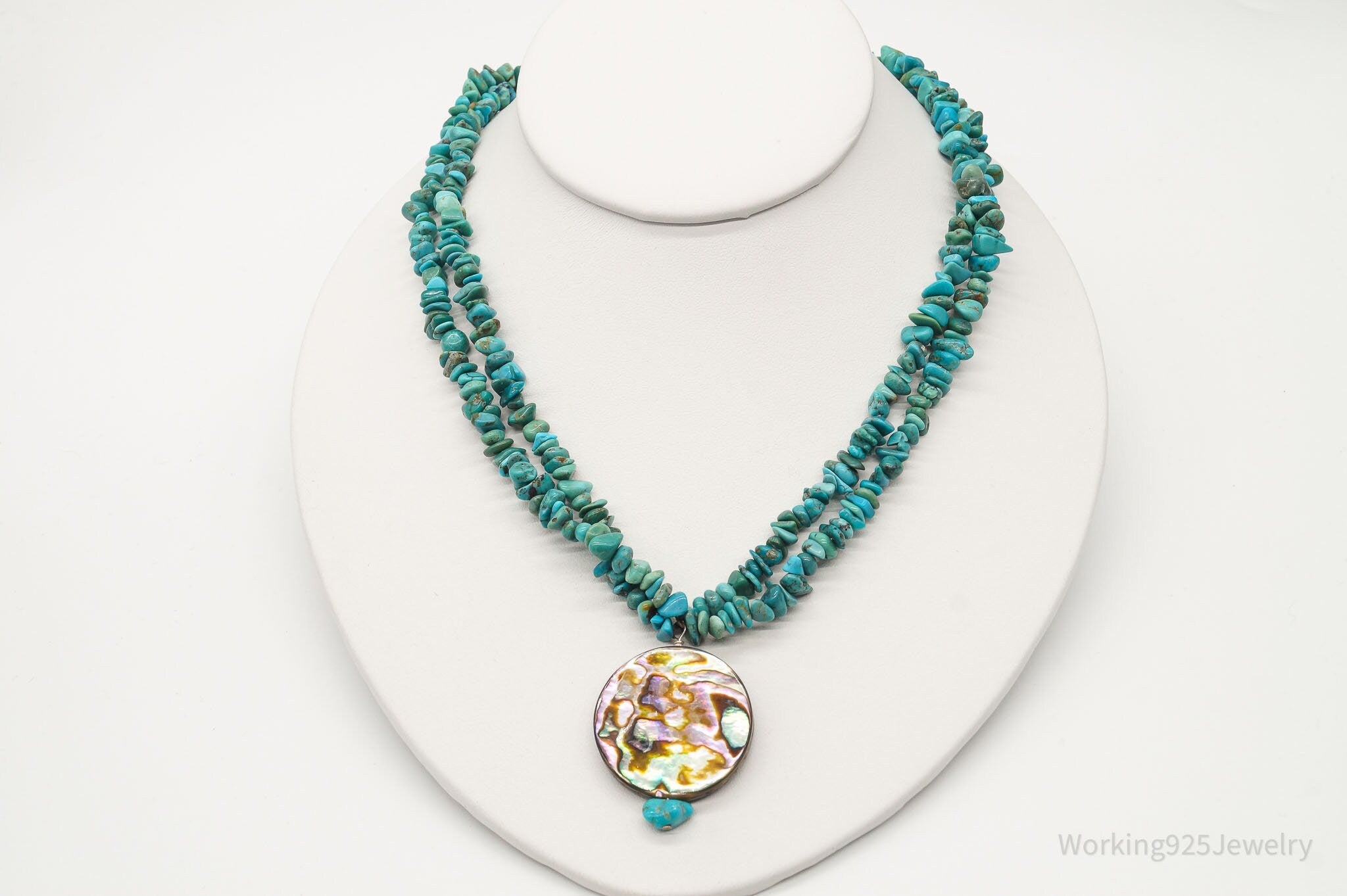 Vintage Native American Turquoise Abalone Shell Bead Sterling Silver Necklace | Jewelry > Necklaces | Wiccan Center