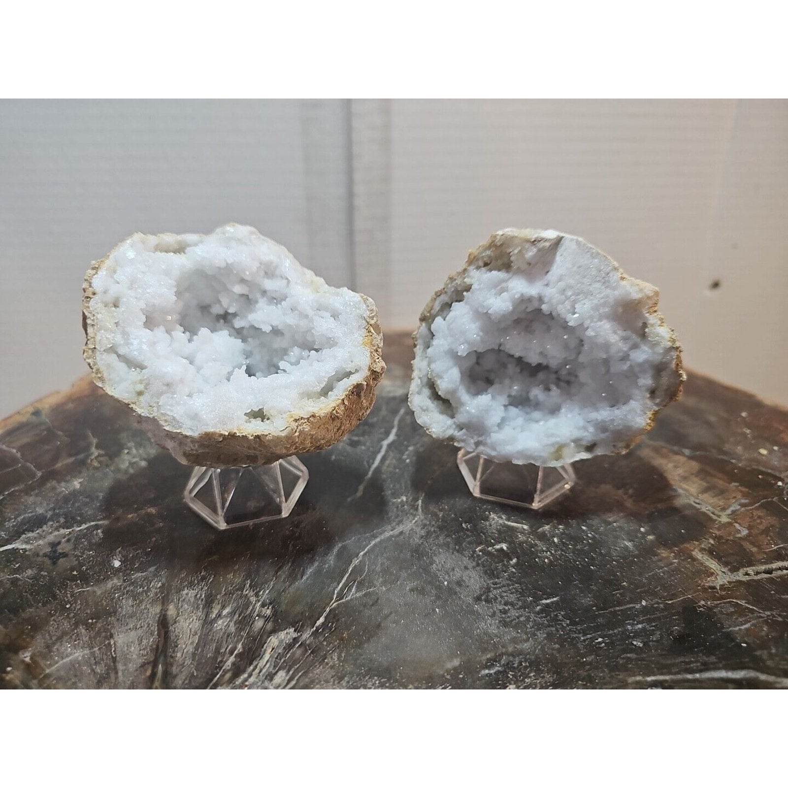 Moroccan Quartz Geode Pair with Display Stands — 1.18 lbs | CrystalCloud Company | Geodes & Clusters | Wiccan Center
