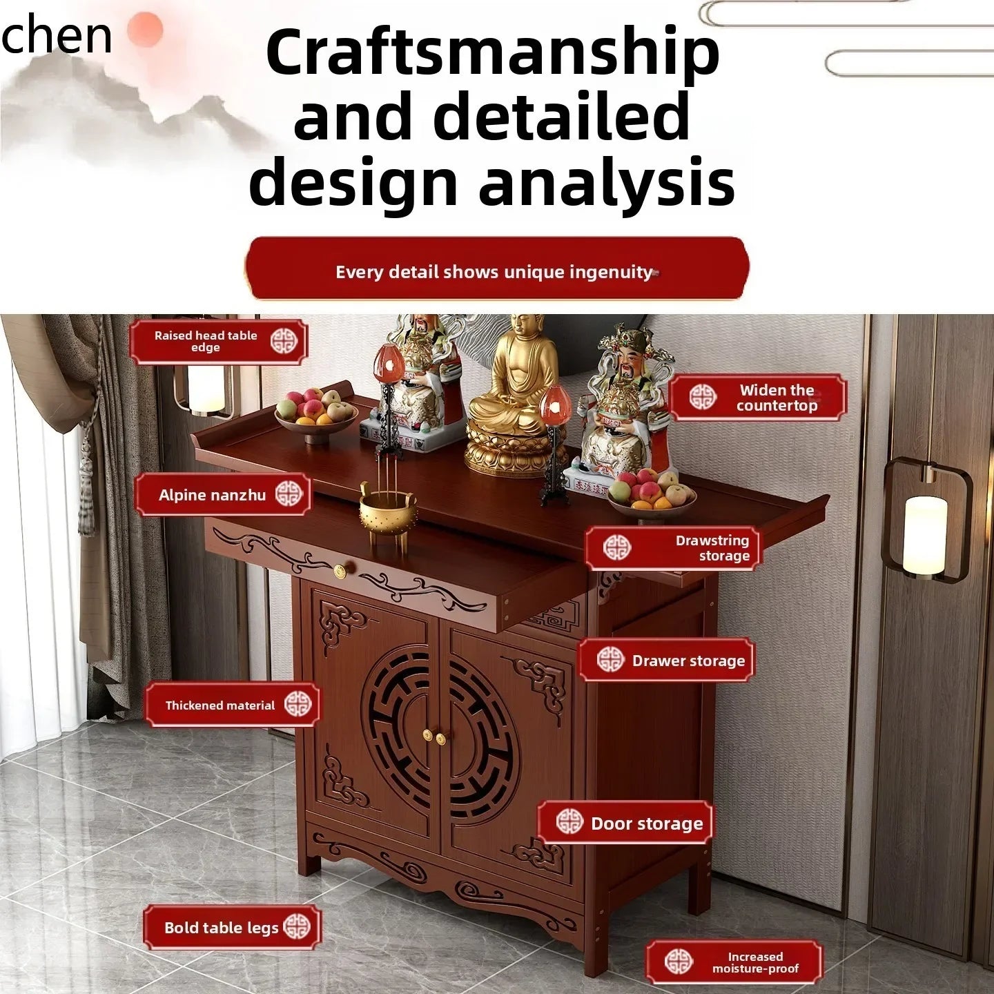 Standing Cabinet Altar – Buddha Table & Home Incense Offering Stand