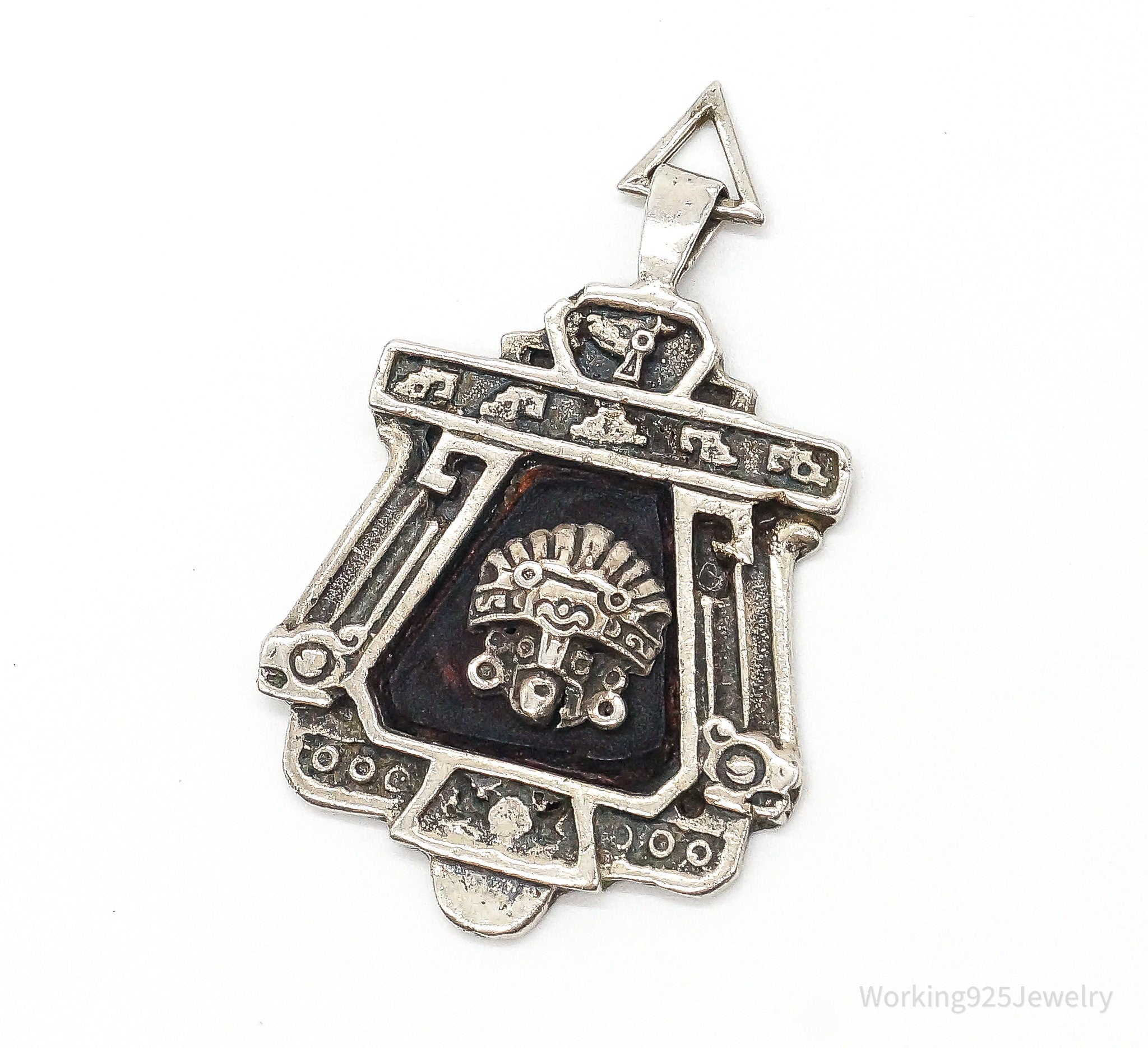 RARE Large Mexico Designer Aduna Aztec Leather Sterling Silver Pendant | Jewelry > Necklaces > Pendants | Wiccan Center