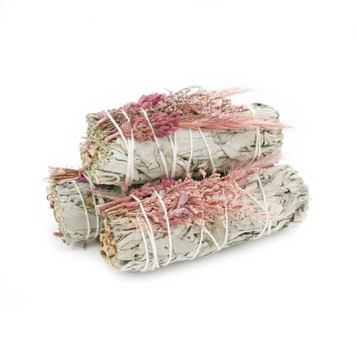 'Pink Bouquet' Floral White Sage Smudge Stick (4 in.) | Smudge Sticks | Wiccan Center