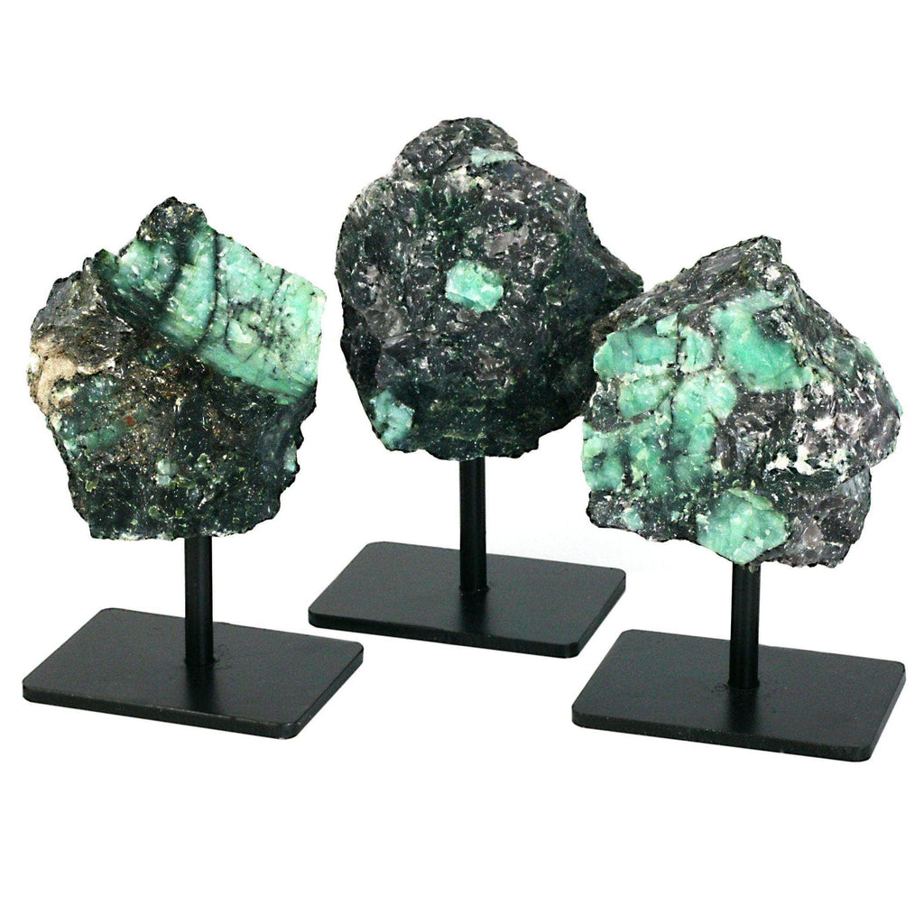 Raw Emerald Cluster on Metal Stand