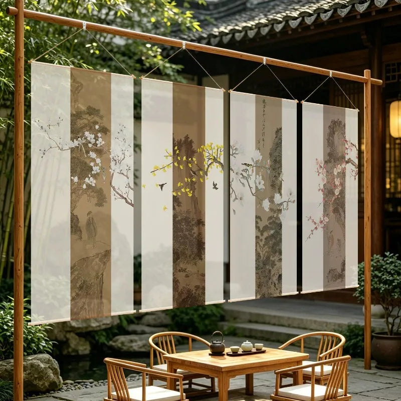 Japanese Zen Sheer Gauze Hanging Room Divider | Tea Room & Meditation Drape | Room Divider | Wiccan Center