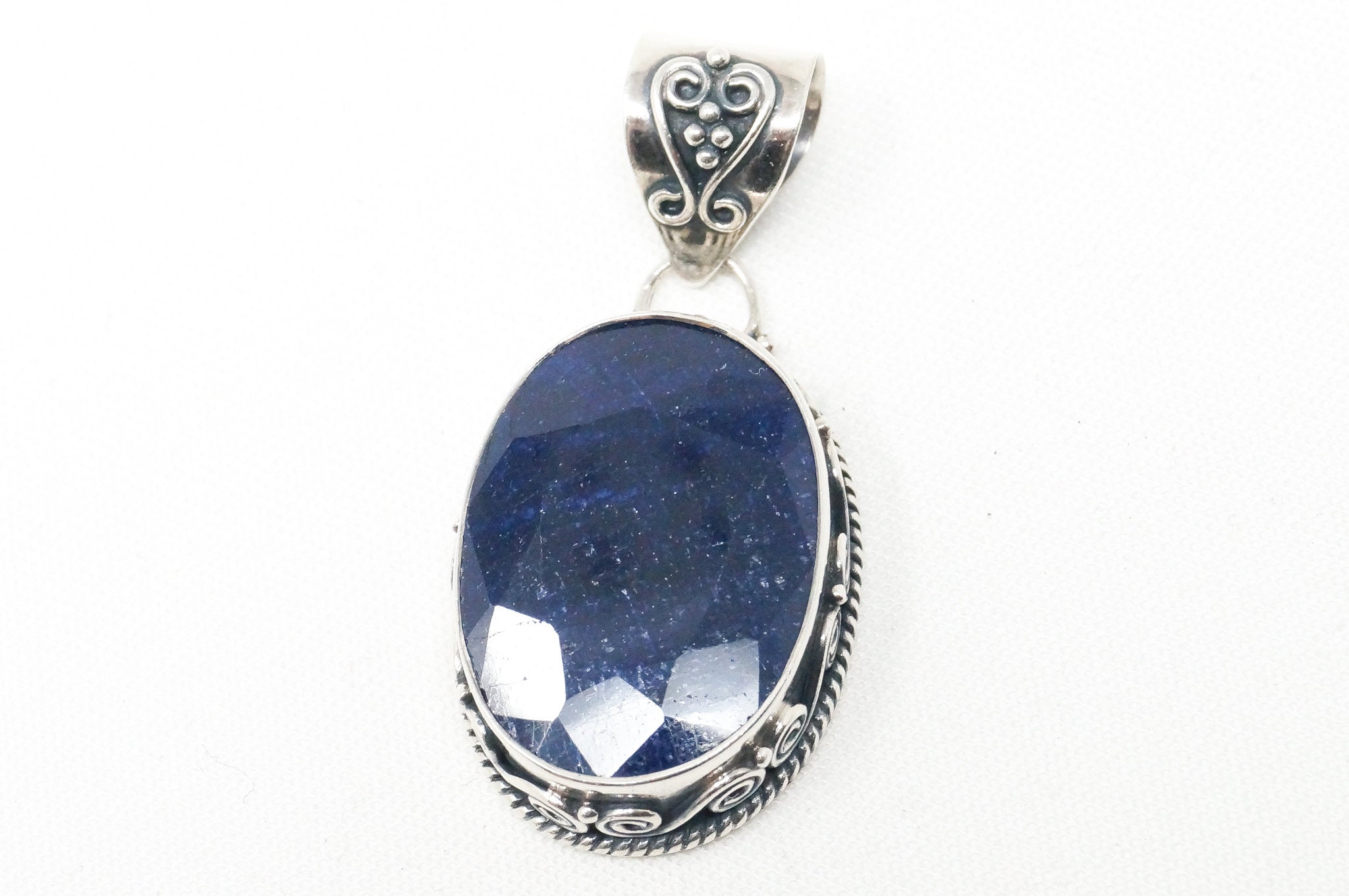 Vintage Designer BJC Lapis Lazuli Bali Scroll Sterling Silver Necklace Pendant | Jewelry > Necklaces > Pendants | Wiccan Center
