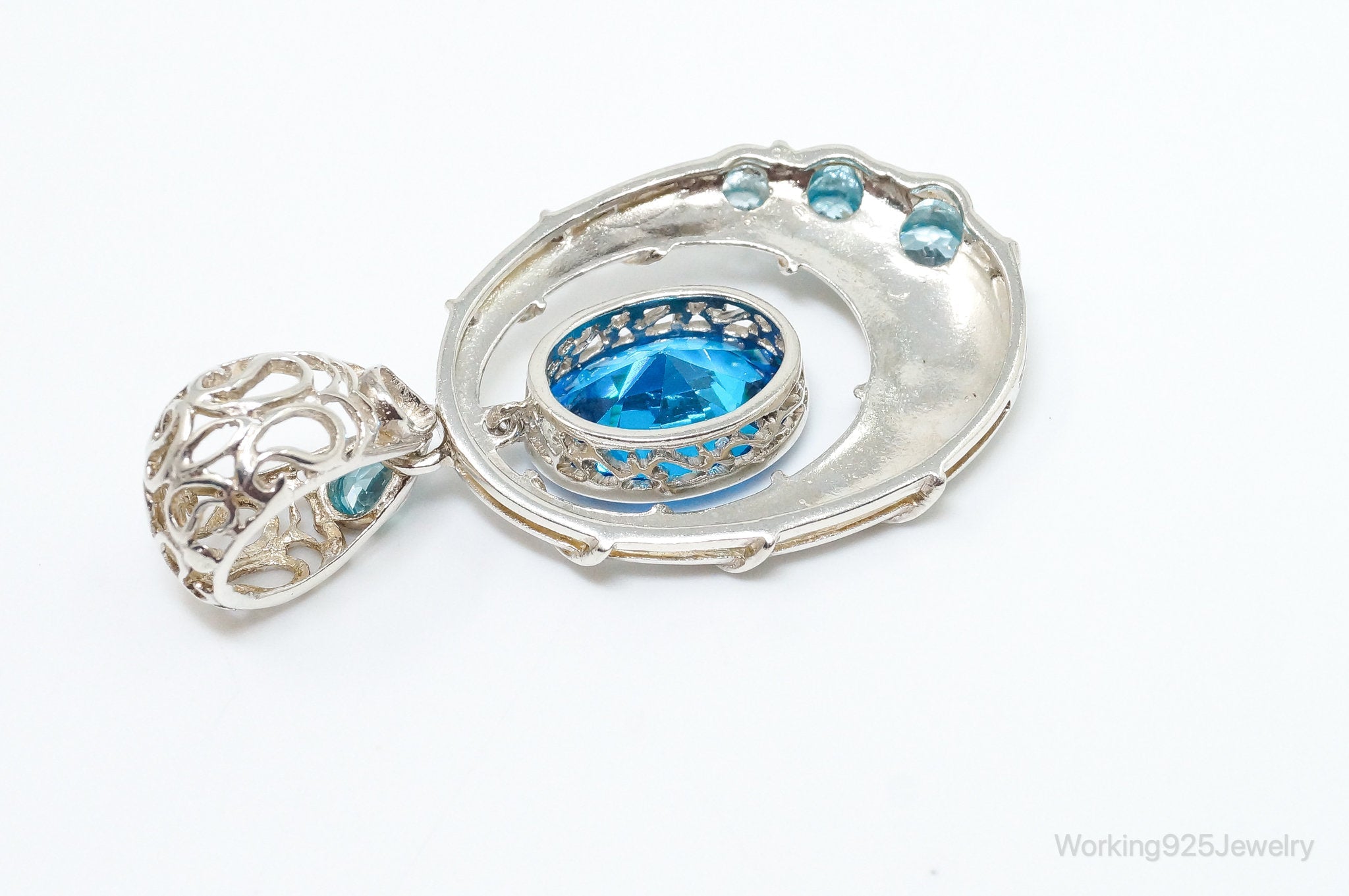 Vintage Art Deco Large Blue Topaz Sterling Silver Pendant | Jewelry > Necklaces > Pendants | Wiccan Center