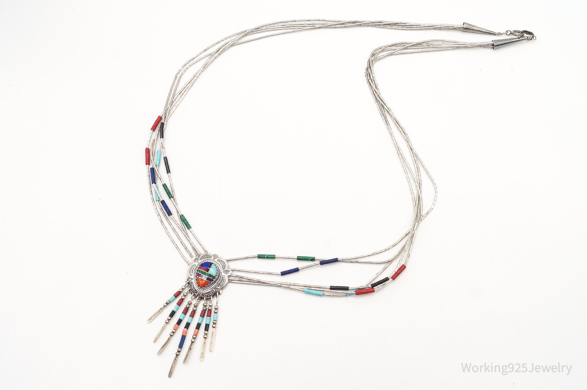 Vintage Native American QT Multi Gem Bead Sterling Silver Chain Necklace | Jewelry > Necklaces | Wiccan Center