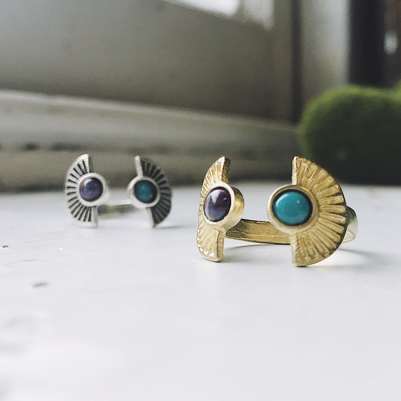 CLEARANCE Dawn to Dusk - Two Stone Turquoise Boho Sunburst Ring | Ring | Wiccan Center