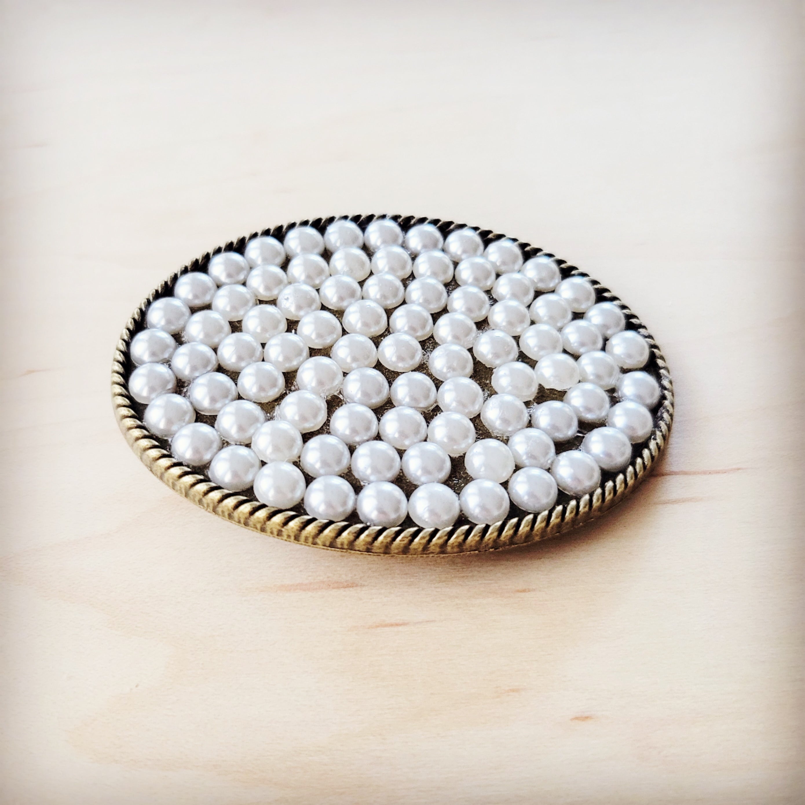 Pearls & Rope Antique-Tone Belt Buckle 908i