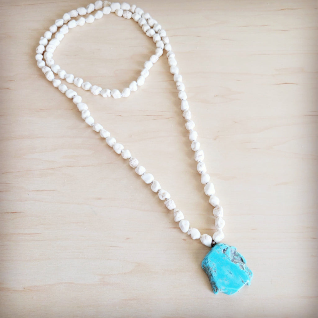 Long White Turquoise Beaded Necklace w/ Turquoise Pendant 263d | Necklace | Wiccan Center