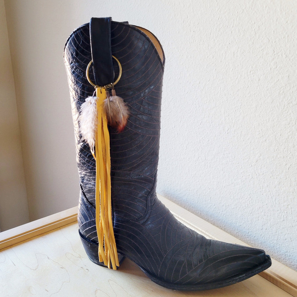 Boho Western Boot Bling Charm with Leather Fringe 500d | Boot Charm | Wiccan Center