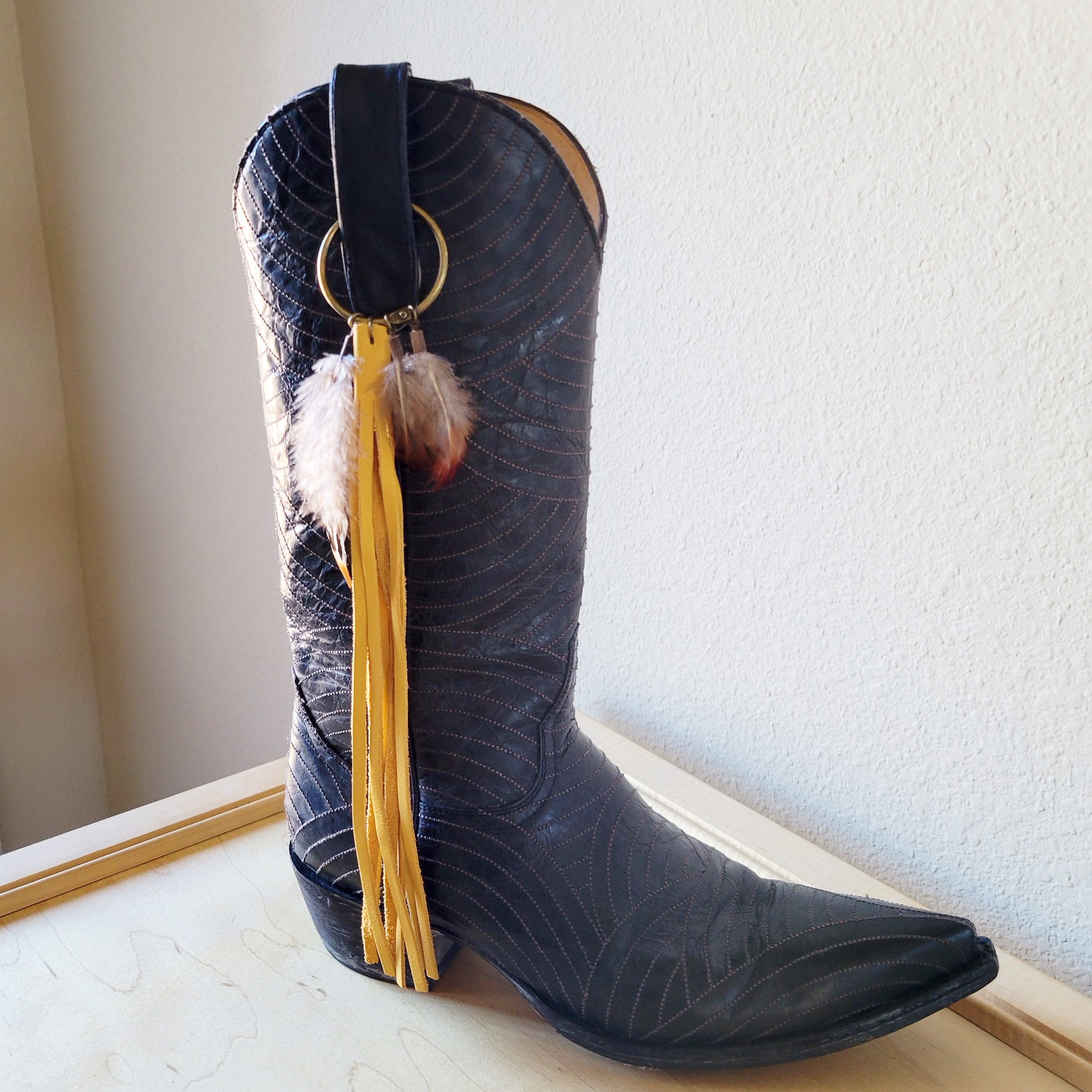 Boho Western Boot Bling Charm with Leather Fringe 500d | Boot Charm | Wiccan Center