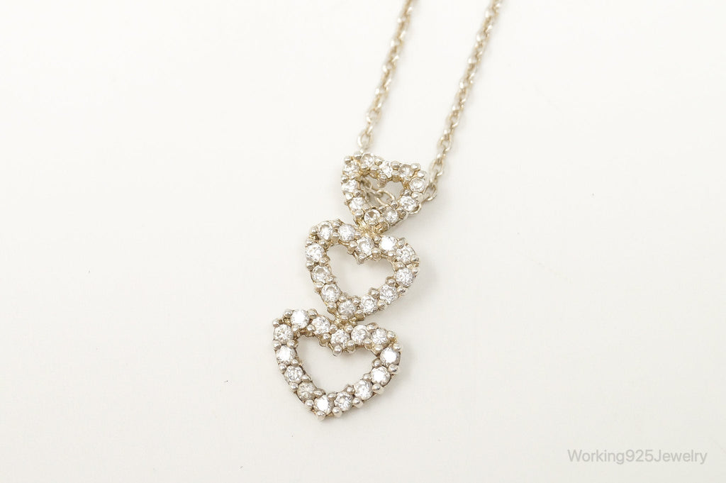 Vintage Open Hearts Cubic Zirconia Sterling Silver Necklace | Jewelry > Necklaces > Pendants | Wiccan Center