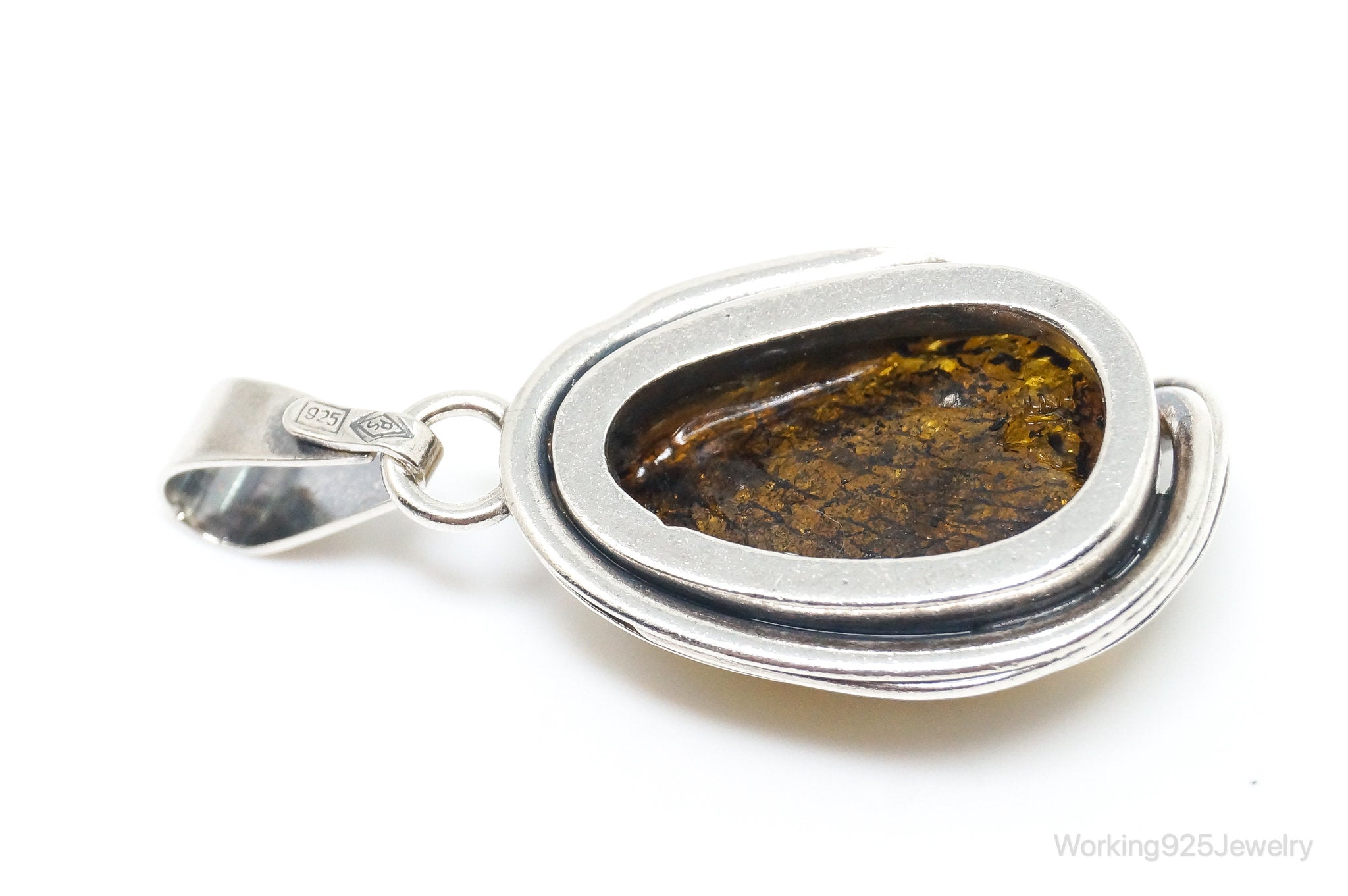 Vintage Honey Amber Modernist Sterling Silver Necklace Pendant | Jewelry > Necklaces > Pendants | Wiccan Center