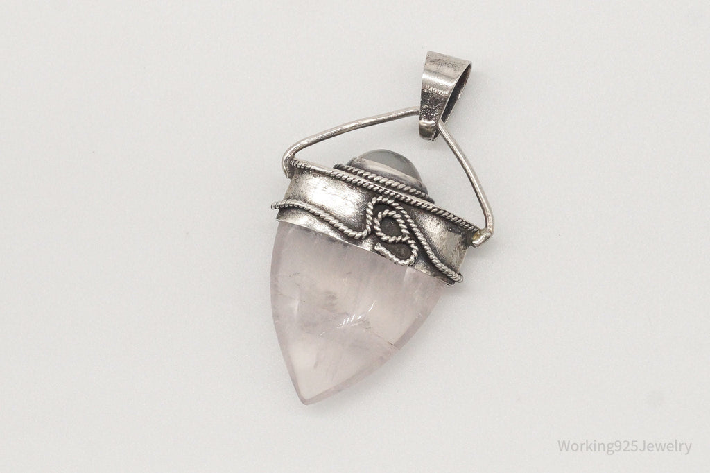Vintage Large Rose Quartz White Moonstone Sterling Silver Pendant | Jewelry > Necklaces > Pendants | Wiccan Center