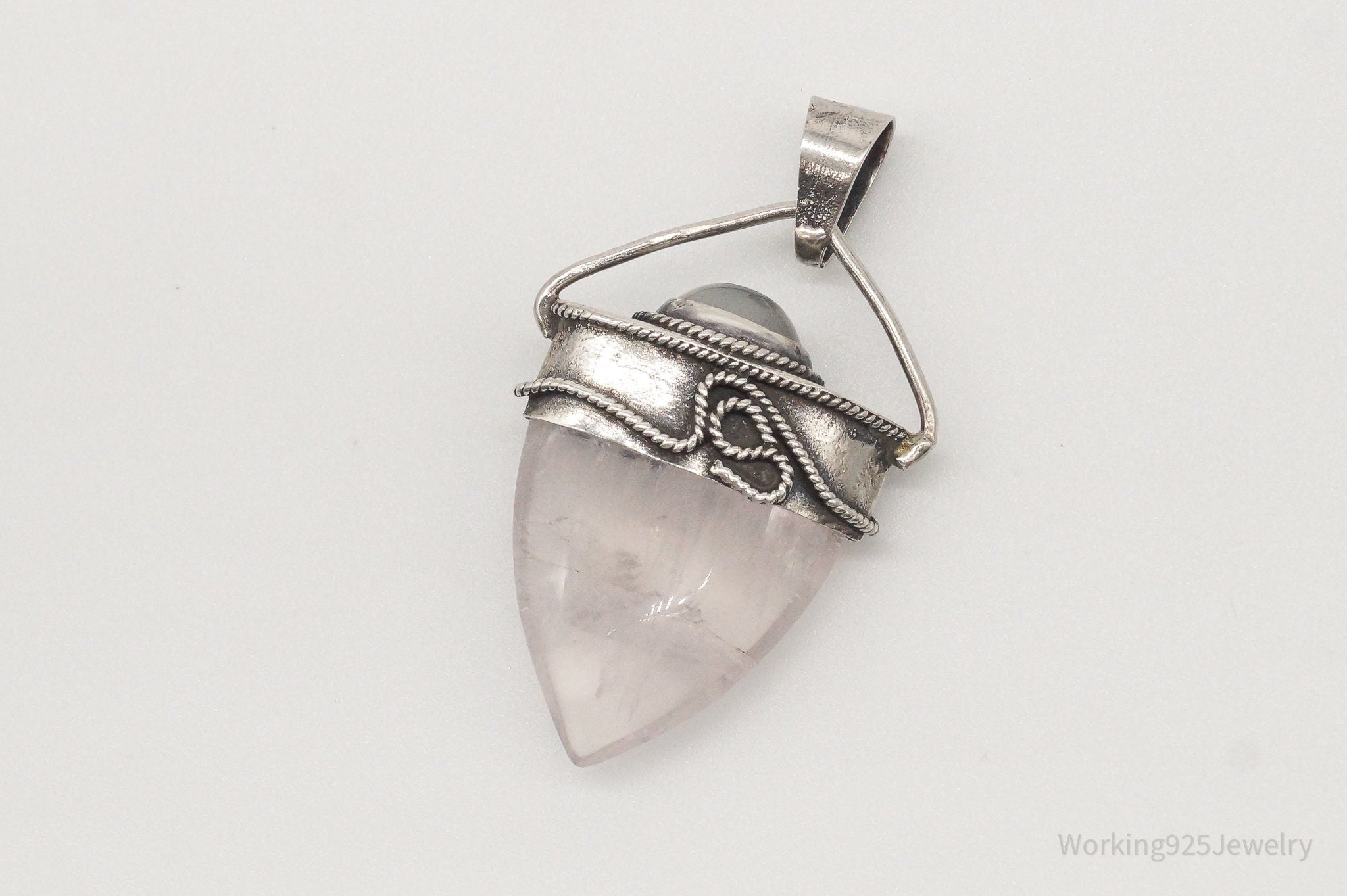 Vintage Large Rose Quartz White Moonstone Sterling Silver Pendant | Jewelry > Necklaces > Pendants | Wiccan Center