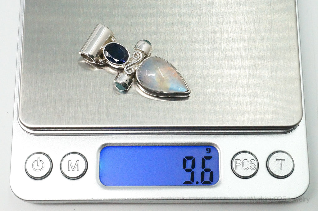 Large Vintage SJ Amethyst Blue Topaz Moonstone Sterling Silver Pendant | Jewelry > Necklaces > Pendants | Wiccan Center