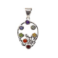 7 Chakra Faceted Rounds Pendant on Silver Wire Oval with Silver Wire Flower | Gemstone Jewelry > Pendants | Wiccan Center