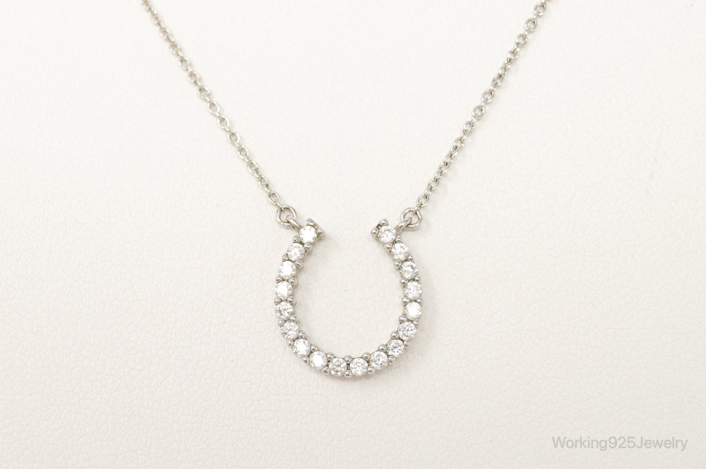 Vintage Horse Shoe Cubic Zirconia Sterling Silver Necklace | Jewelry > Necklaces > Pendants | Wiccan Center