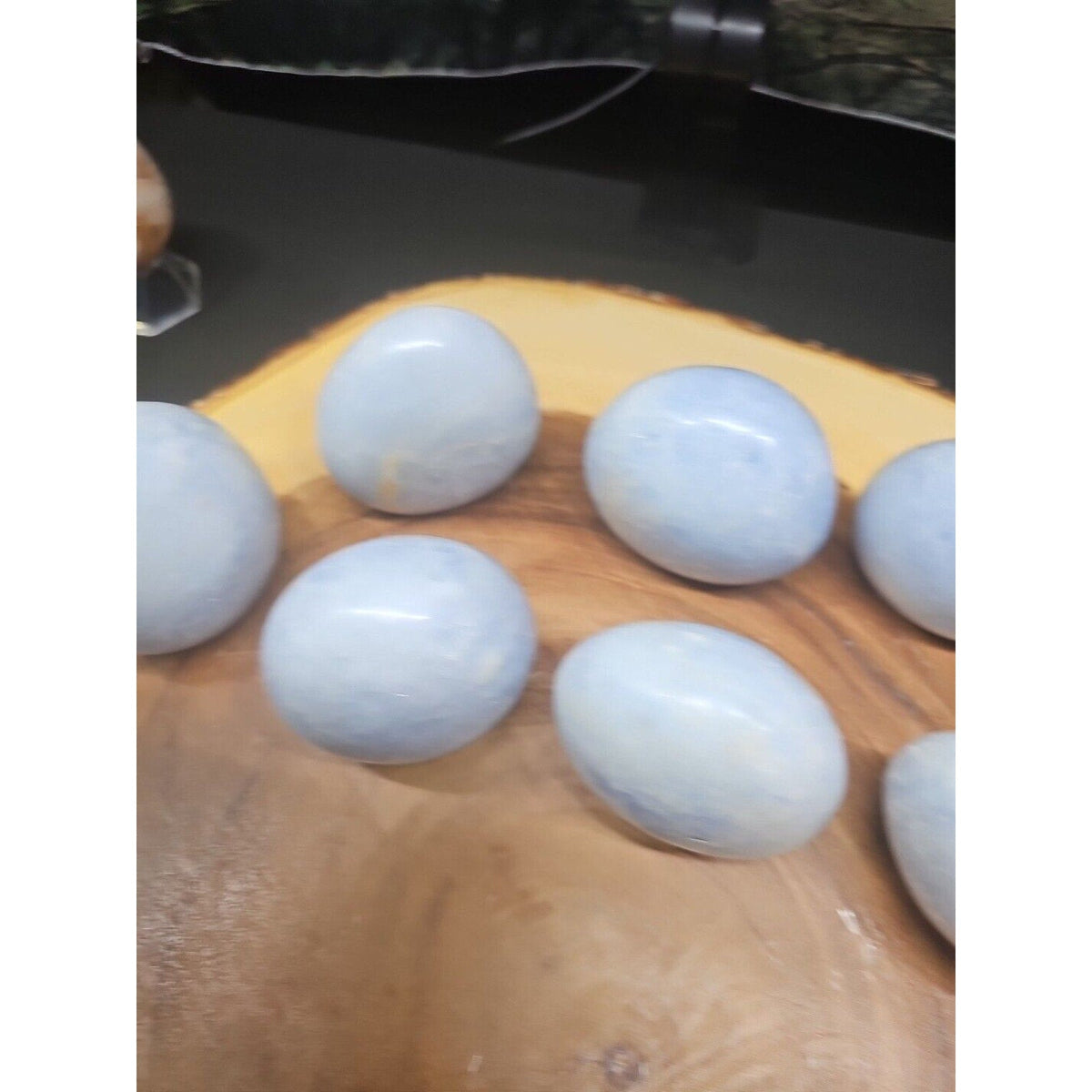 Baby Blue Celestite Crystal Palm Stones — 1 lb, 2-Piece Set from Brazil | Palm Stones & Tumbled Crystals | Wiccan Center