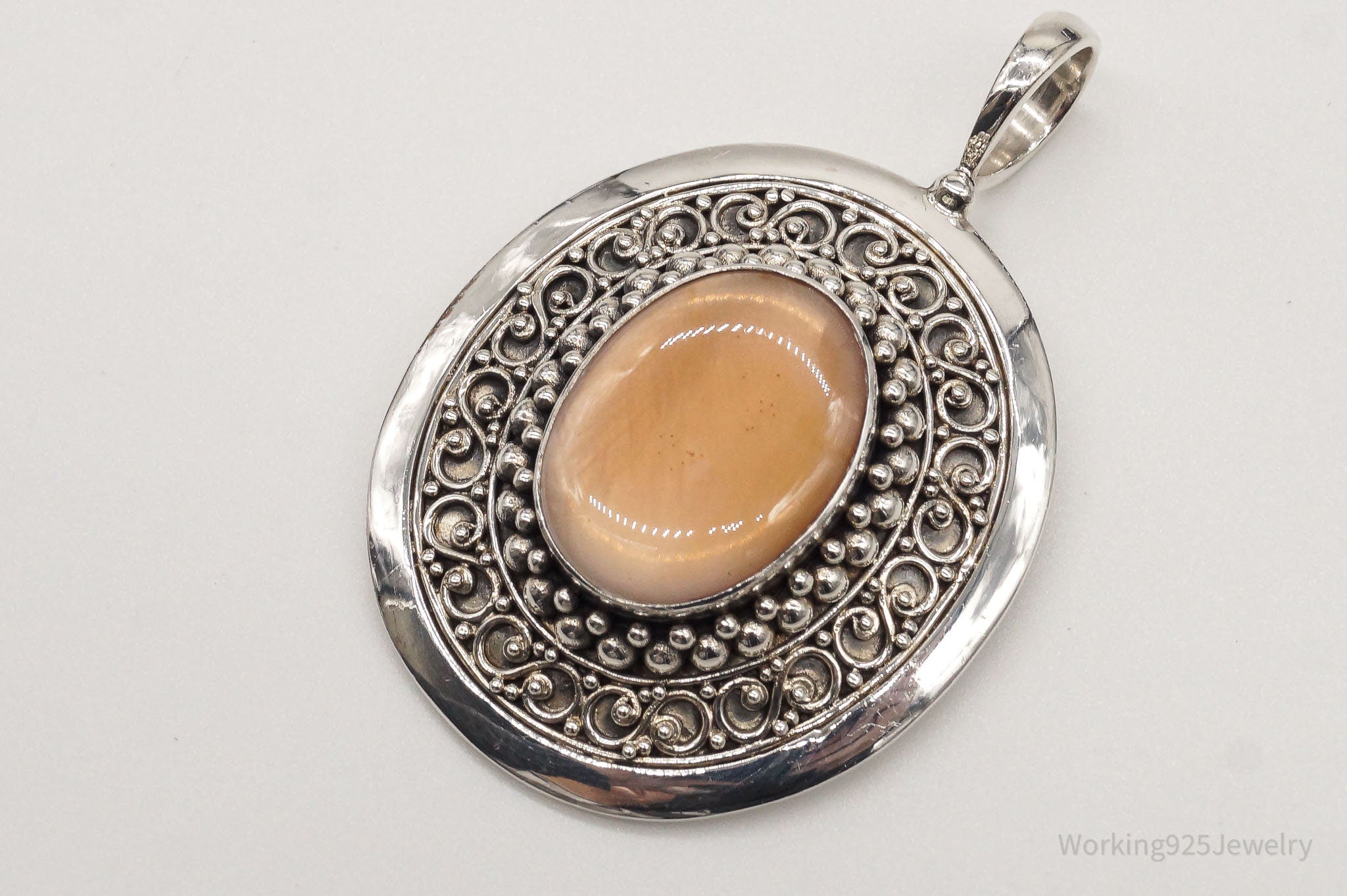 VTG Large Designer BA Suarti Peach Mother Of Pearl Sterling Silver Pendant | Jewelry > Necklaces > Pendants | Wiccan Center
