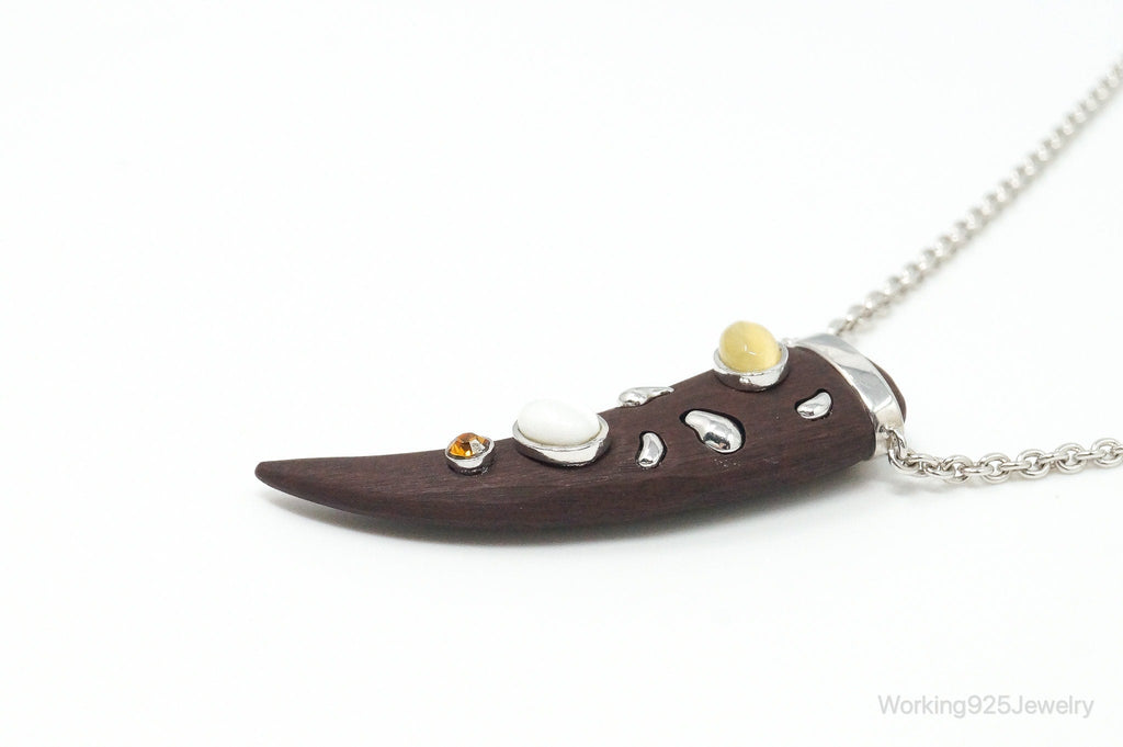 Vintage Large Wood Claw Tigers Eye Citrine Sterling Silver Necklace | Jewelry > Necklaces > Pendants | Wiccan Center