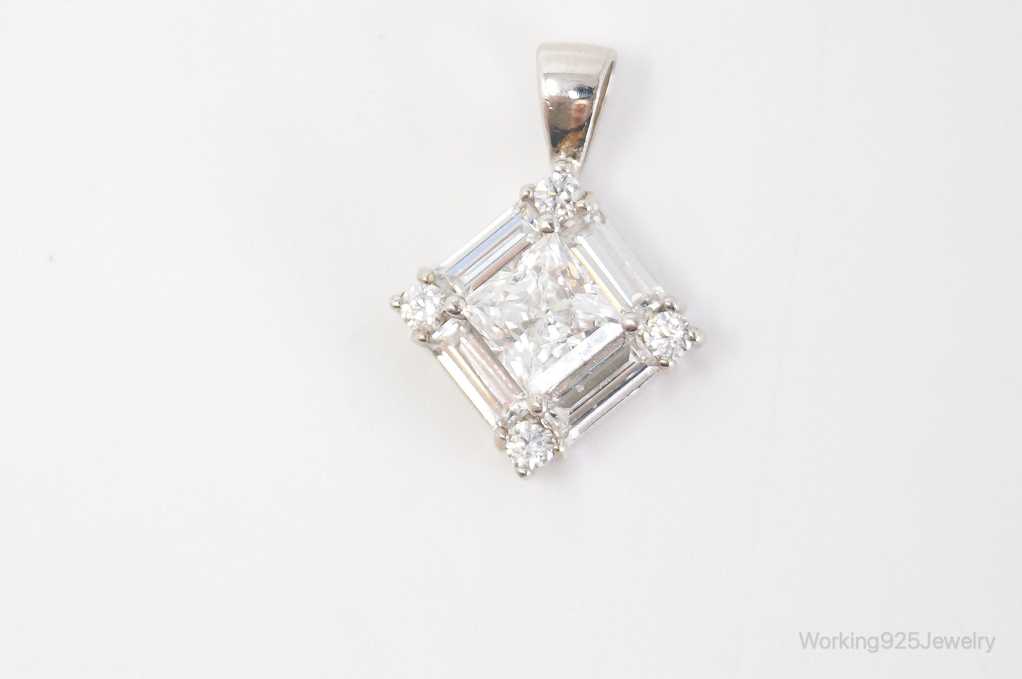 Vintage Art Deco Cubic Zirconia Sterling Silver Necklace Pendant | Jewelry > Necklaces > Pendants | Wiccan Center