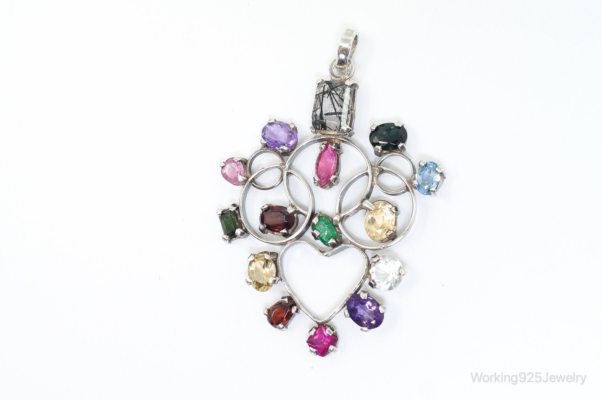 Large Vintage Multi Gem Sterling Silver Necklace Pendant | Jewelry > Necklaces > Pendants | Wiccan Center