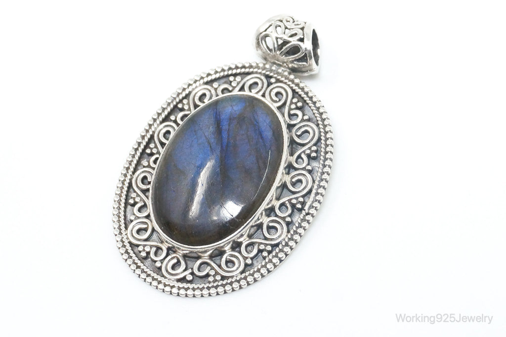 Vintage Large Labradorite Bali Sterling Silver Necklace Pendant | Jewelry > Necklaces > Pendants | Wiccan Center