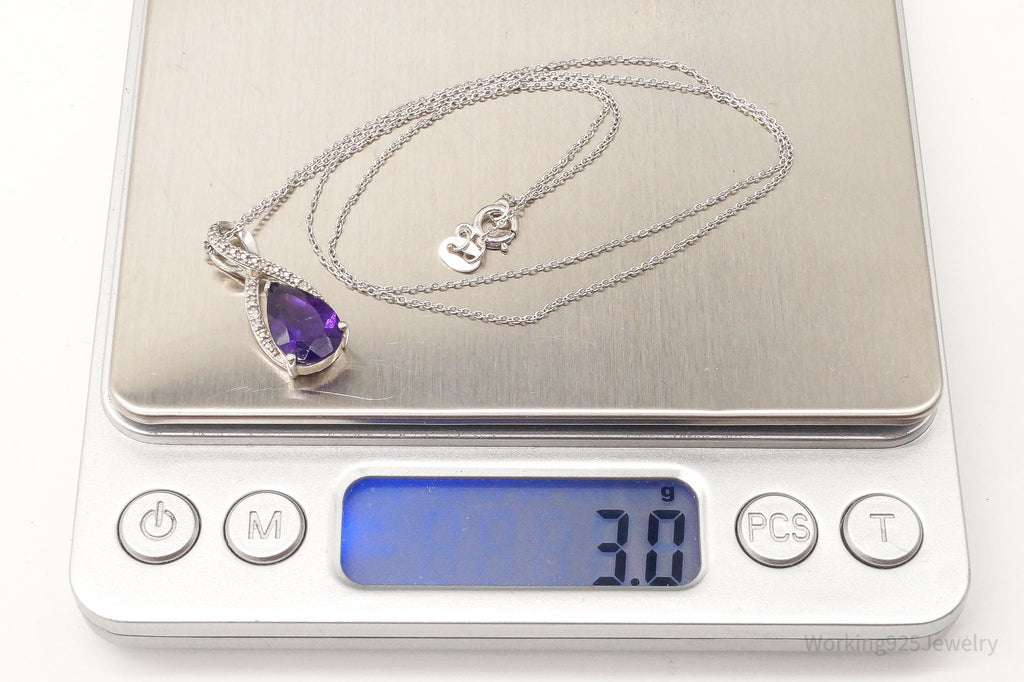 Vintage Designer Amethyst 4 Diamond Sterling Silver Necklace | Jewelry > Necklaces > Pendants | Wiccan Center