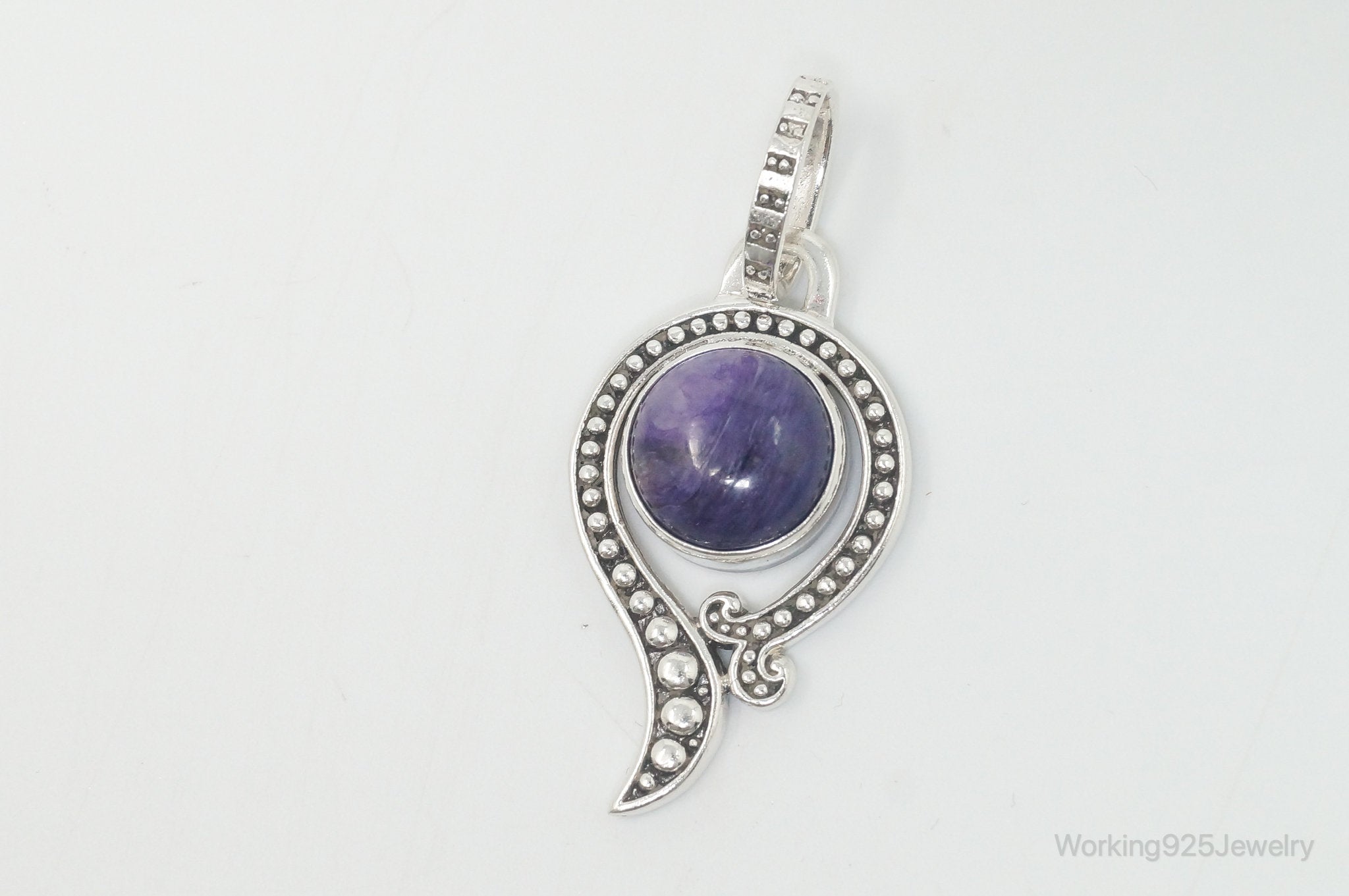 Vintage Art Deco Charoite Sterling Silver Necklace Pendant | Jewelry > Necklaces > Pendants | Wiccan Center