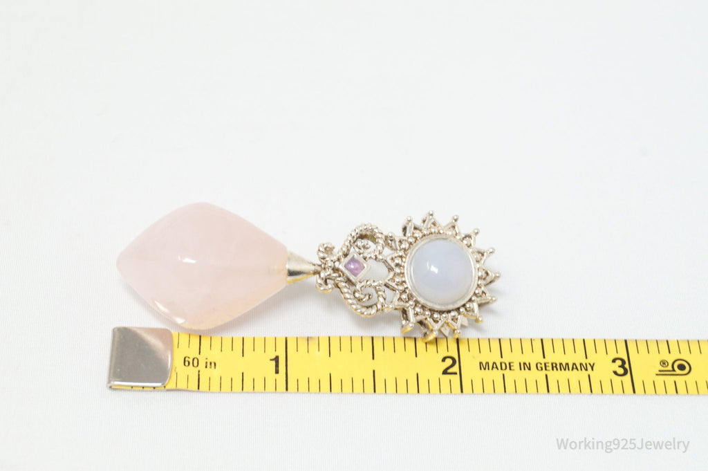 Vintage Designer MRF Rose Quartz Amethyst Sterling Silver Necklace Pendant | Jewelry > Necklaces > Pendants | Wiccan Center
