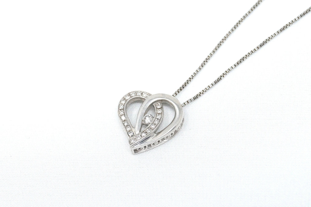 Lovely Vintage Cz Accented Open Heart Sterling Silver Necklace 22" - | Jewelry > Necklaces > Pendants | Wiccan Center