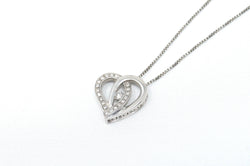 Lovely Vintage Cz Accented Open Heart Sterling Silver Necklace 22" - | Jewelry > Necklaces > Pendants | Wiccan Center