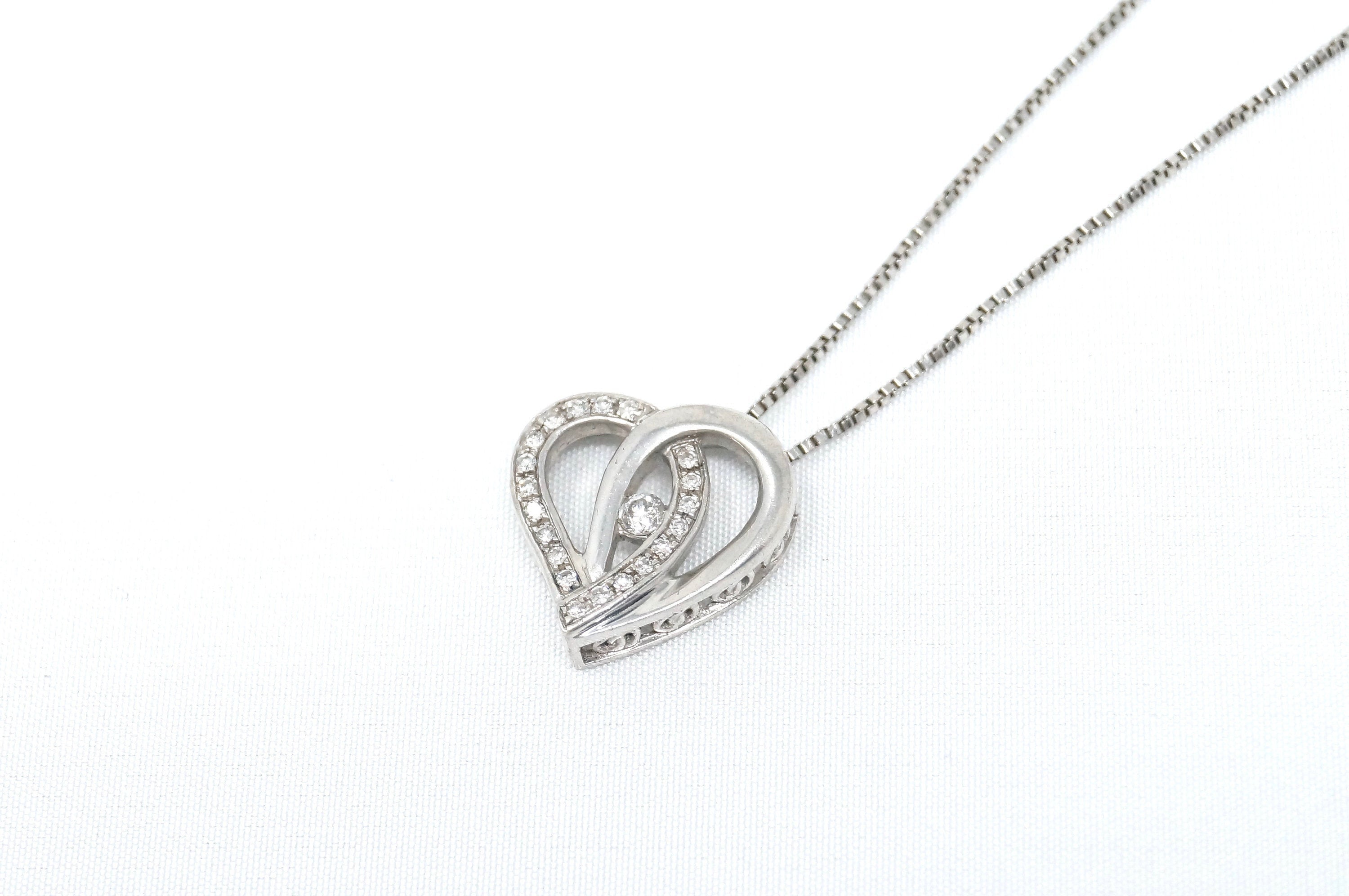 Lovely Vintage Cz Accented Open Heart Sterling Silver Necklace 22" - | Jewelry > Necklaces > Pendants | Wiccan Center