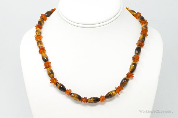 Vintage Designer GSJ Amber Tigers Eye Beads Sterling Silver Necklace | Jewelry > Necklaces > Pendants | Wiccan Center