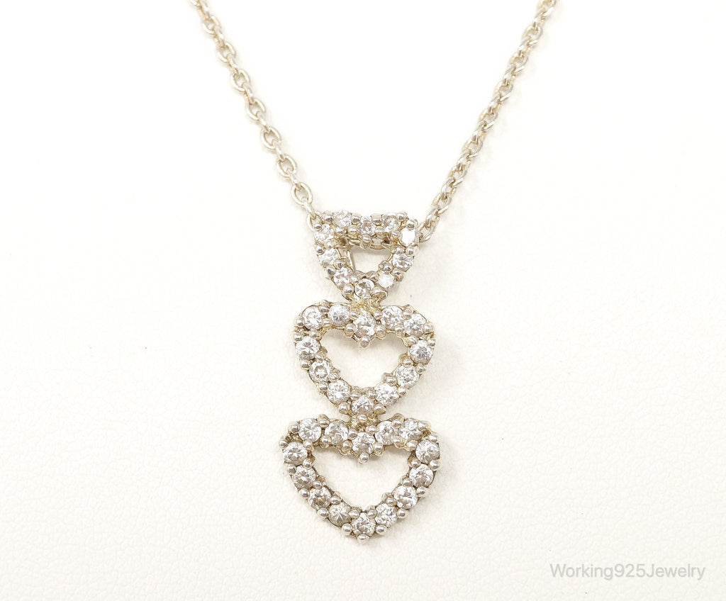 Vintage Open Hearts Cubic Zirconia Sterling Silver Necklace | Jewelry > Necklaces > Pendants | Wiccan Center
