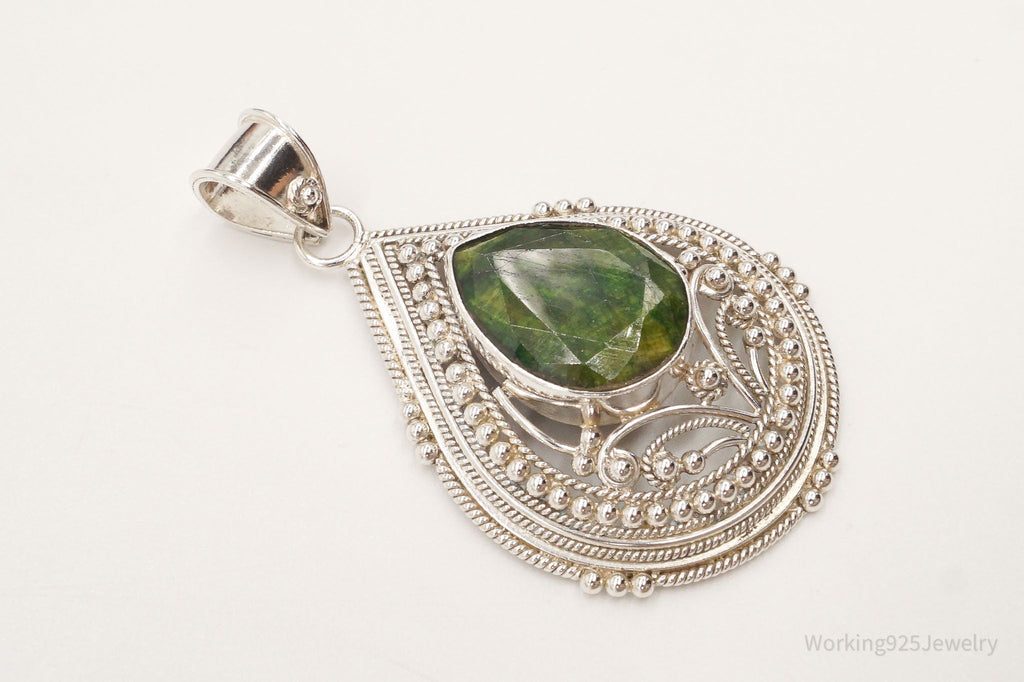 Vintage Large Green Stone Sterling Silver Pendant | Jewelry > Necklaces > Pendants | Wiccan Center