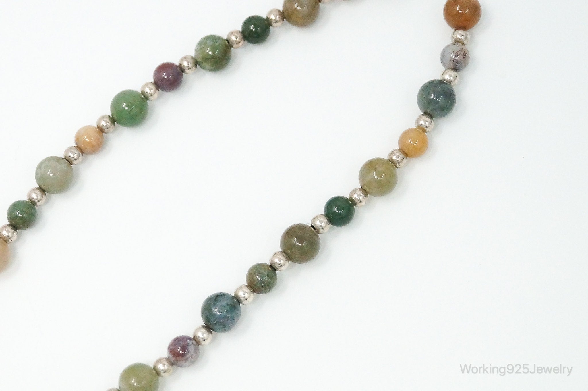 Vintage Multi Gem Agate Jasper Beads Sterling Silver Necklace | Jewelry > Necklaces > Pendants | Wiccan Center