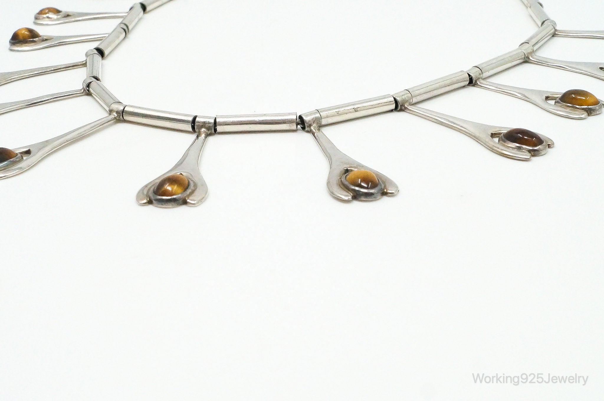 Vintage Taxco Mexico Designer VSA Tigers Eye Modernist Sterling Silver Necklace | Jewelry > Necklaces > Pendants | Wiccan Center